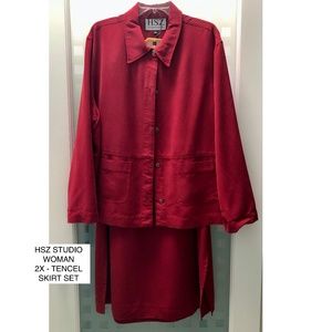 🎉HP🎉 HSZ STUDIO WOMAN Tencel Maxi Skirt Set + Jacket 2 Pc Red Vintage 2X